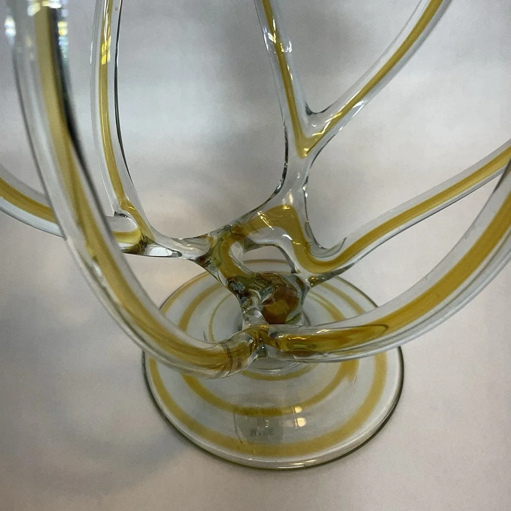 Vintage Jozefina Krosno Poland Cobalt Art Glass Jellyfish Pedestal Bowl 9